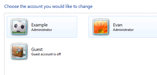 Windows 7 User Accounts, Choose Account